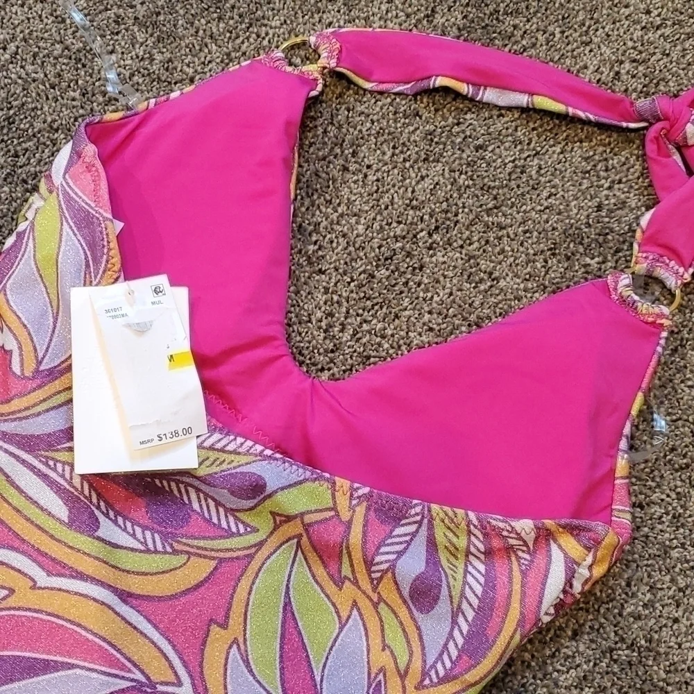 NWT Becca By Rebecca Virtue Psychedelica Nina U-Neck Sparkle One Piece Swim